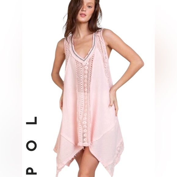 POL Tops - POL Soft Pink Double Gauze and Lace Tunic